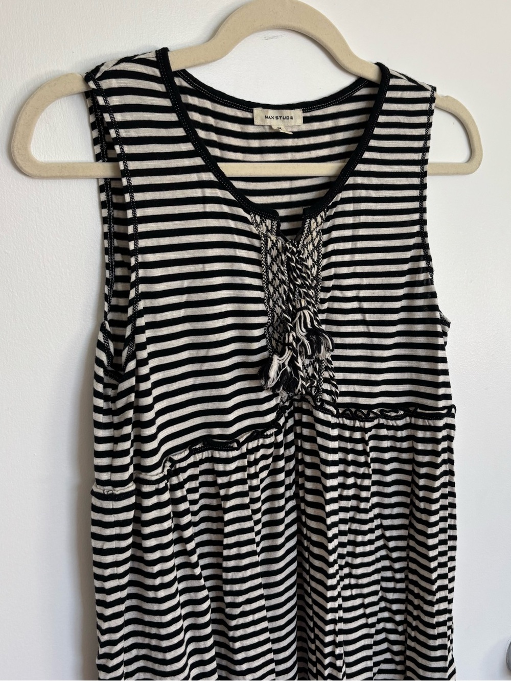 Max Studio Black & White Striped Sleeveless Tie-Front Tank